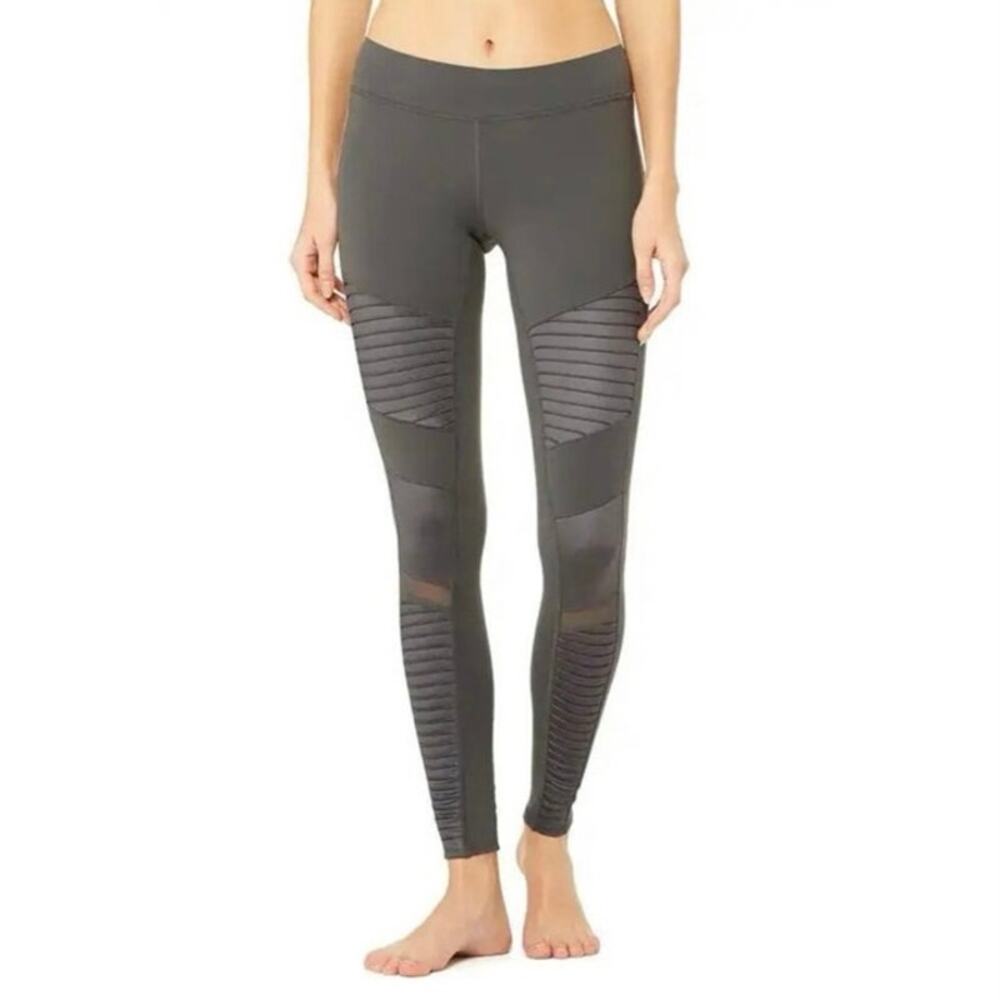 Alo M Gray Moto Leggings Gym Athletic Work Out